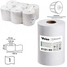 Полотенца бумажные рулонные 180 м, VEIRO (Система H1) BASIC, 1-слойные, цвет натуральный, КОМПЛЕКТ 6