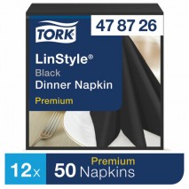 Салфетки бумажные нетканые сервировочные TORK &quot;LinStyle Premium&quot;, 39х39 см, 50 шт., чёрные, 478726