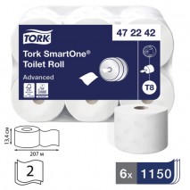 Бумага туалетная 207 м, TORK (Система T8) SmartOne, комплект 6 шт., Advanced, 2-слойная, белая, 4722