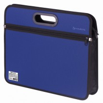 Сумка пластиковая BRAUBERG, А4+, 390х315х70 мм, на молнии, внешний карман, фактура бисер, синяя, 225