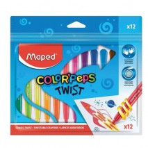 Восковые мелки MAPED (Франция) &quot;Color&amp;apos;peps Twist&quot;, 12 цветов, выкручивающиеся в пластиковом корпусе,