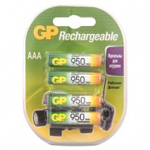 Батарейки аккумуляторные GP, AAA, Ni-Mh, 950 mAh, КОМПЛЕКТ 4 шт., блистер, 95AAAHC-2DECRC4