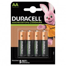 Батарейки аккумуляторные DURACELL, АА (HR06), Ni-Mh, 2500 mAh, КОМПЛЕКТ 4 шт., блистер, 81472345