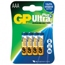 Батарейки КОМПЛЕКТ 4 шт., GP Ultra Plus, AAA (LR03, 24А), алкалиновые, мизинчиковые, блистер, 24AUP-