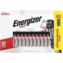 Батарейки КОМПЛЕКТ 10 шт., ENERGIZER Max, AAA (LR03, 24А), алкалиновые, мизинчиковые, блистер, E3015