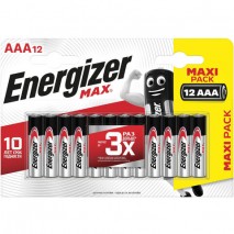 Батарейки КОМПЛЕКТ 12 шт., ENERGIZER Max, AAA (LR03, 24А), алкалиновые, мизинчиковые, блистер, E3015